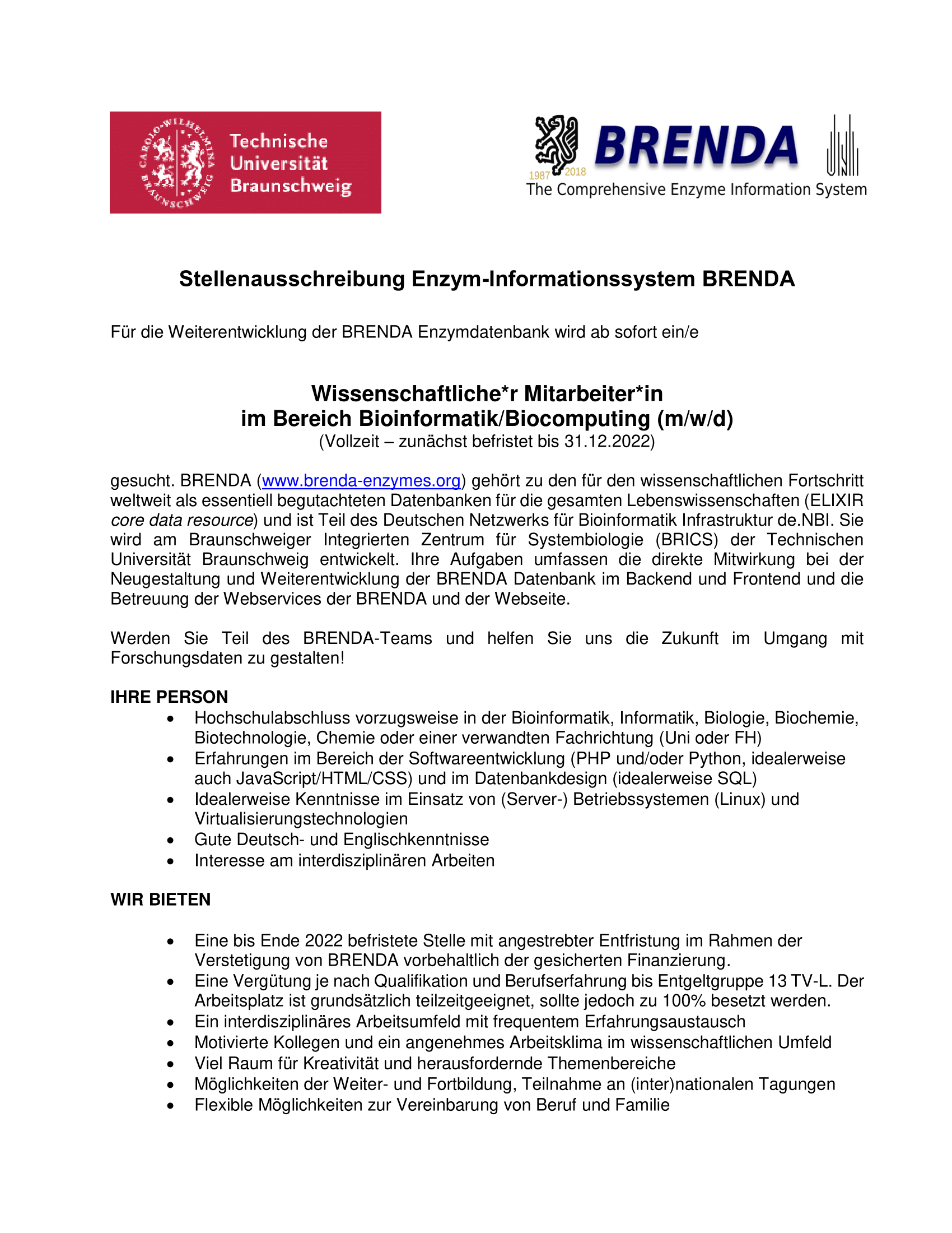 Stellenausschreibung BRENDA 1