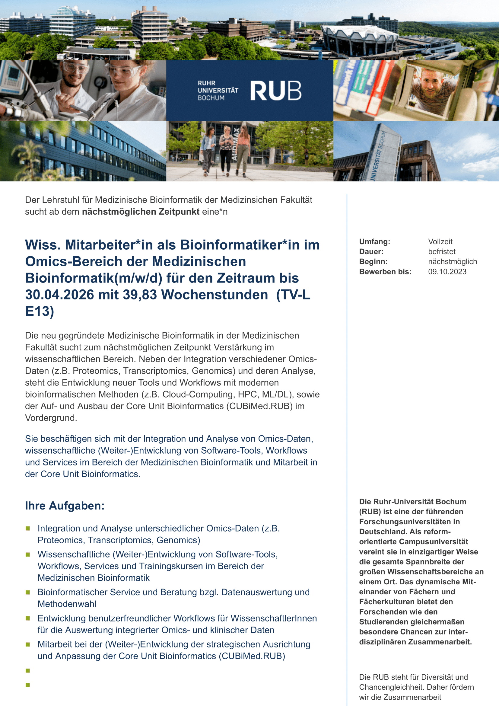 20230911 Bioinformatiker in m w d im Omics Bereich der Medizinischen Bioinformatik Ruhr Universitaet Bochum 2381 1