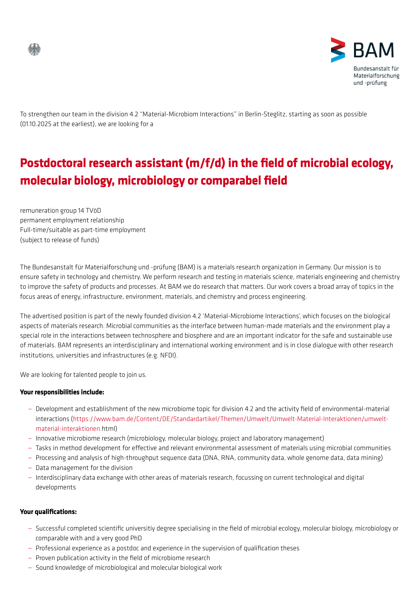 Postdoctoral research assistant 1