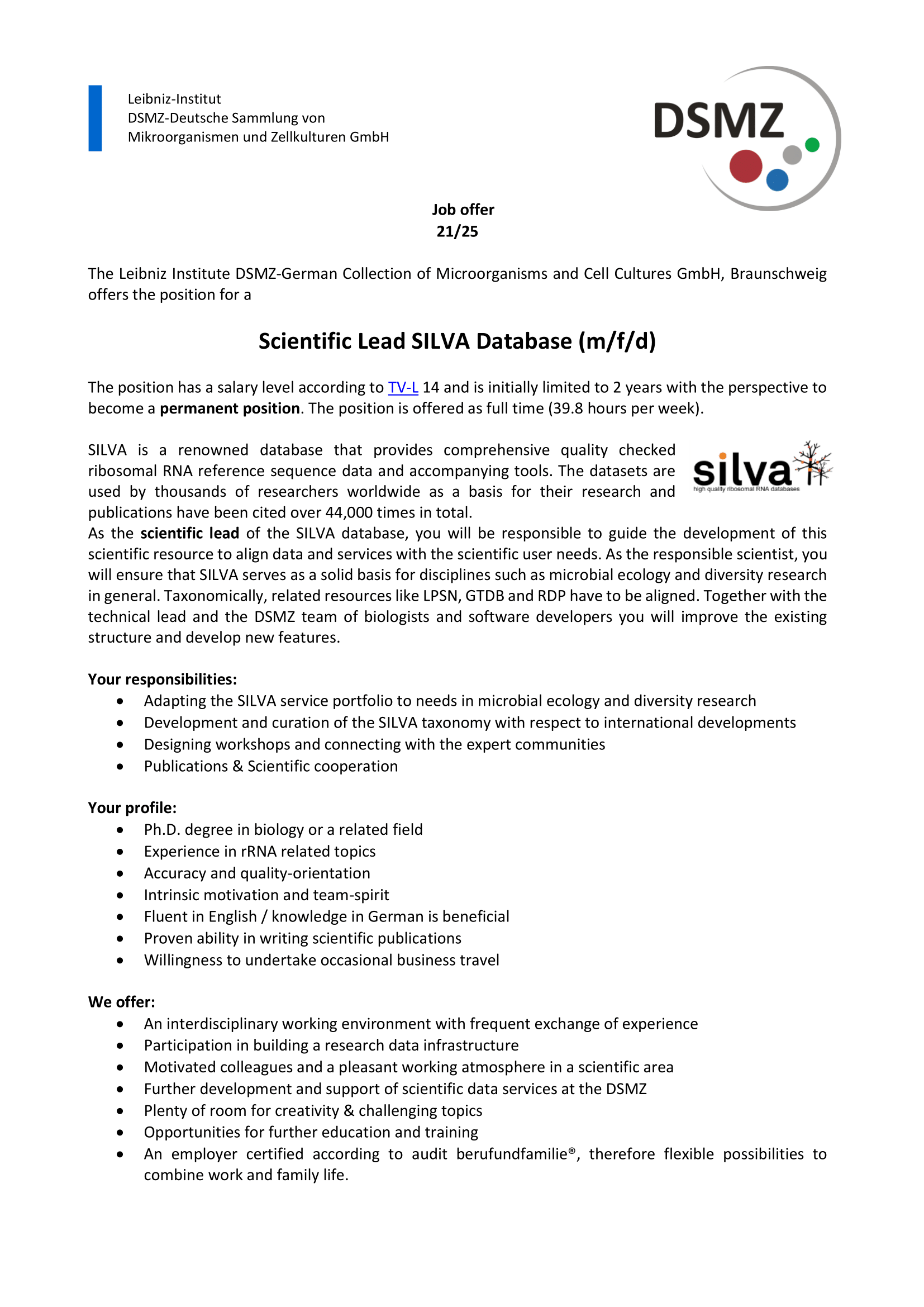 Stellenanzeige Silva Scientific Head 2025 V2 21 25 1